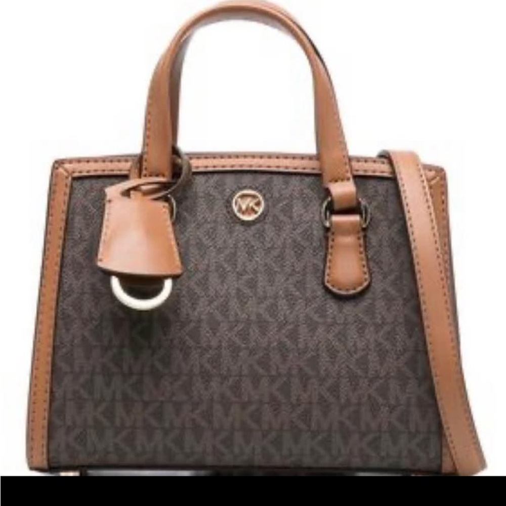 Michael Kors Brown and Tan Satchel with Signature Monogram